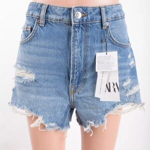 Zara Light Blue Denim High-Waisted Shorts